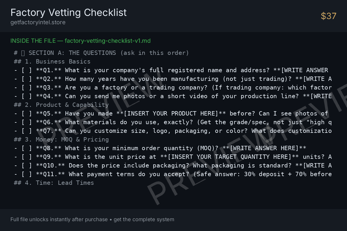 Preview of Factory Vetting Checklist — sample pages